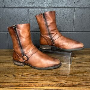 Born Men’s 12 Leather Harness Ankle Boots Brown Side Zip Buckle